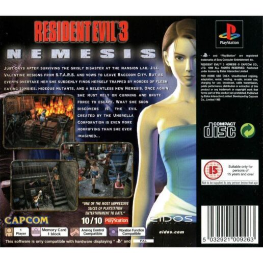 Resident Evil 3 Nemesis Playstation 1 PS1 (Begagnad)