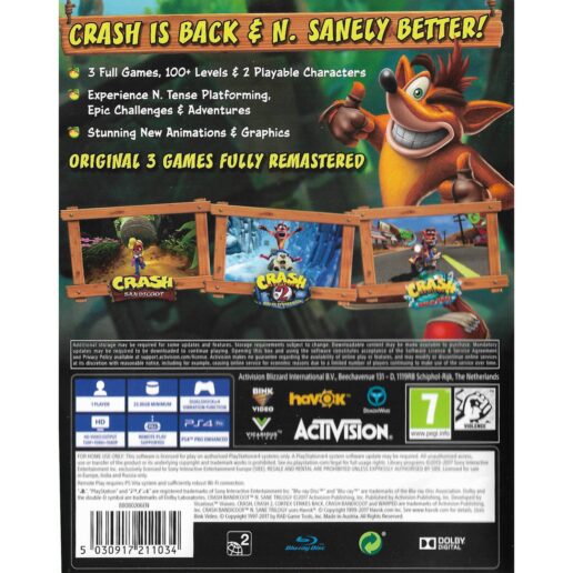 Crash Bandicoot N-Sane Trilogy Playstation 4 PS4 (Begagnad)