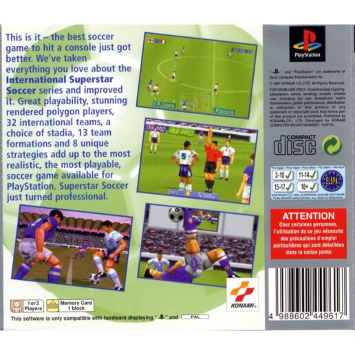 International Superstar Soccer Pro Playstation 1 PS1 Platinum (Begagnad)