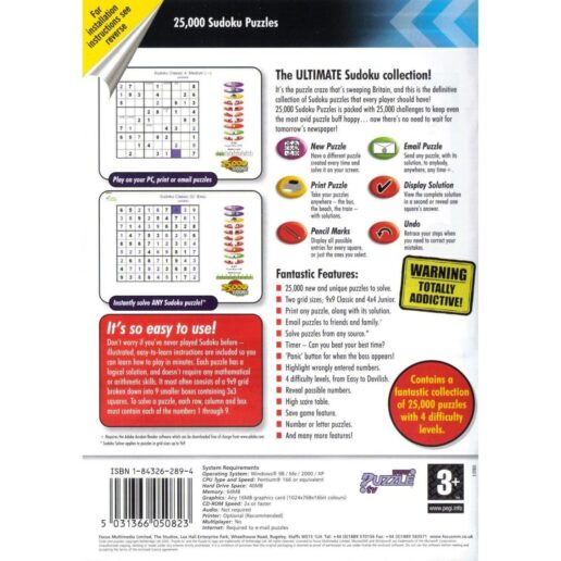 25000 Sudoku Puzzles PC CD (Begagnad)