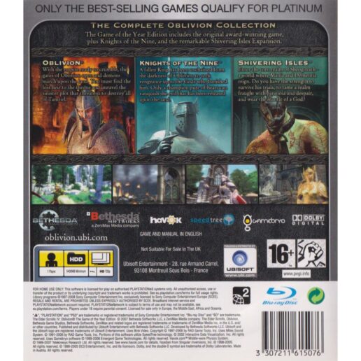 The Elder Scrolls IV Oblivion Game of the Year Edition Playstation 3 PS3 Platinum (Begagnad)
