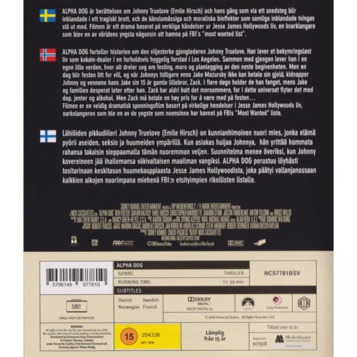Alpha Dog Blu-Ray (Begagnad)