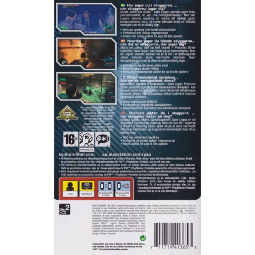Syphon Filter Logans Shadow Playstation Portable PSP Nordic (Begagnad)