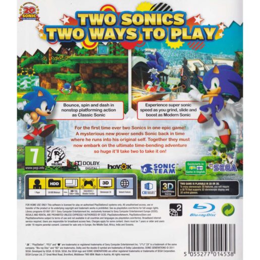 Sonic Generations Playstation 3 PS3 (Begagnad)