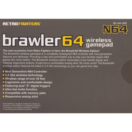 RetroFighters RF Brawler64 Wireless Controller Grey Nintendo 64