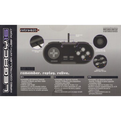 Retro-Bit Legacy16 Wired Controller USB Onyx