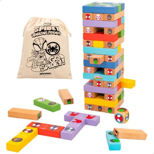 Marvel Spidey blocks tower + domino wooden set
