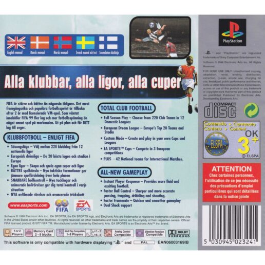FIFA 99 Playstation 1 PS1 Platinum Nordic (Begagnad)