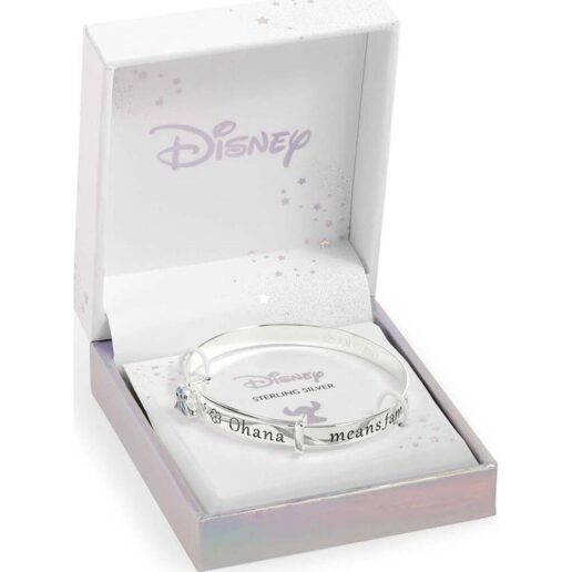 Disney Stitch Ohana Means Family sterling silver bangle