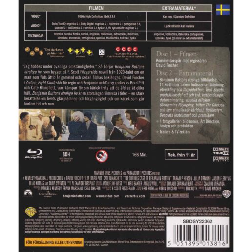 Benjamin Buttons Otroliga liv Blu-Ray (Begagnad)