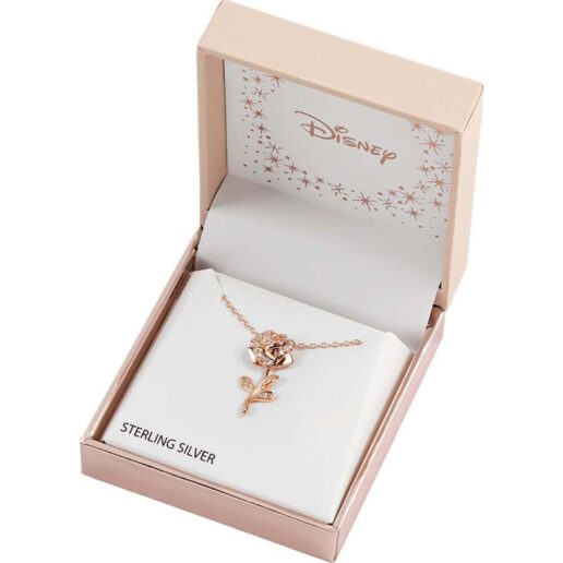 Disney Beauty and the Beast Rose sterling silver necklace