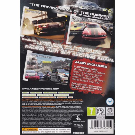 Racedriver Grid Reloaded Xbox 360 Classics (Begagnad)