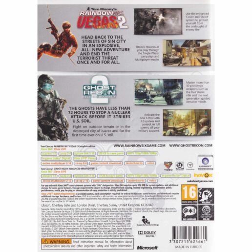 Tom Clancys Rainbow Six Vegas 2 + Ghost Recon Advanced Warfighter 2 Double Pack Xbox 360 Classics (Begagnad)