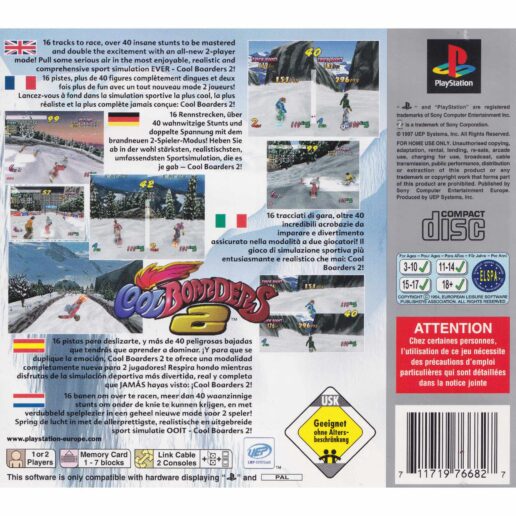 Cool Boarders 2 Playstation 1 PS1 Platinum (Brugt)