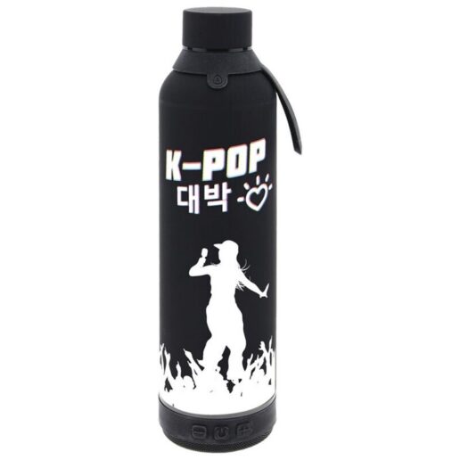 K-Pop Black thermal bottle with speaker 600ml