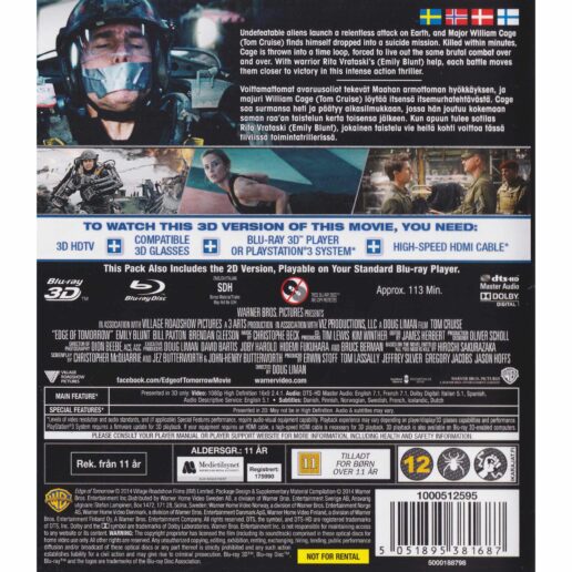 Edge of Tomorrow Blu-Ray 3D (Begagnad)