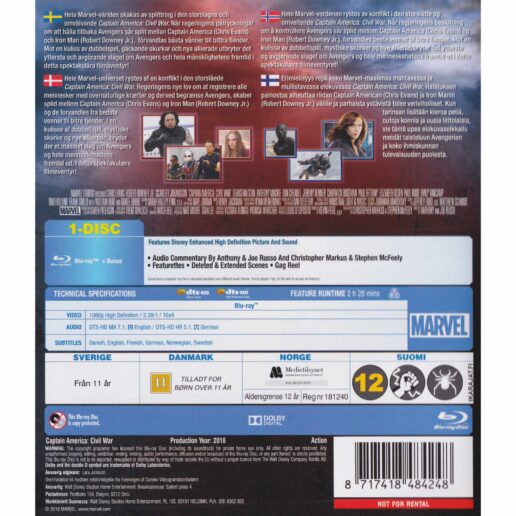 Captain America Civil War Blu-Ray (Begagnad)