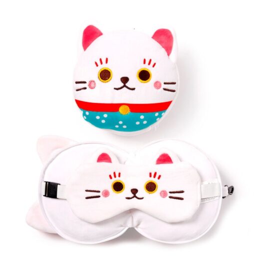Relaxeazzz Maneki Neko cat travel pillow eye mask