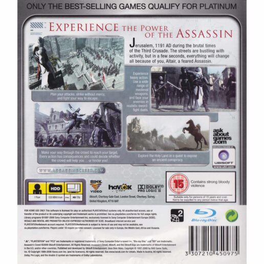 Assassins Creed Playstation 3 PS3 Platinum (Begagnad)
