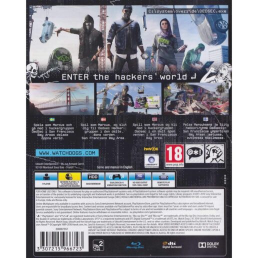 Watch Dogs 2 Playstation 4 PS4 Nordic