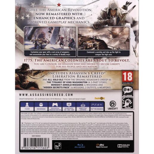 Assassins Creed III Remastered Playstation 4 PS4